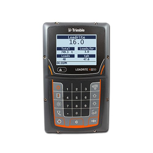 Trimble Loadrite onboard display system used in loadrite retrofits to monitor payload data, loads per hour and productivity in real time.